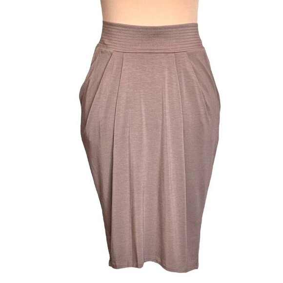 Michael Stars Skirt Sz.M Tan Modal Jersey Wide Waistband Above Knee Neutral - Picture 2 of 11